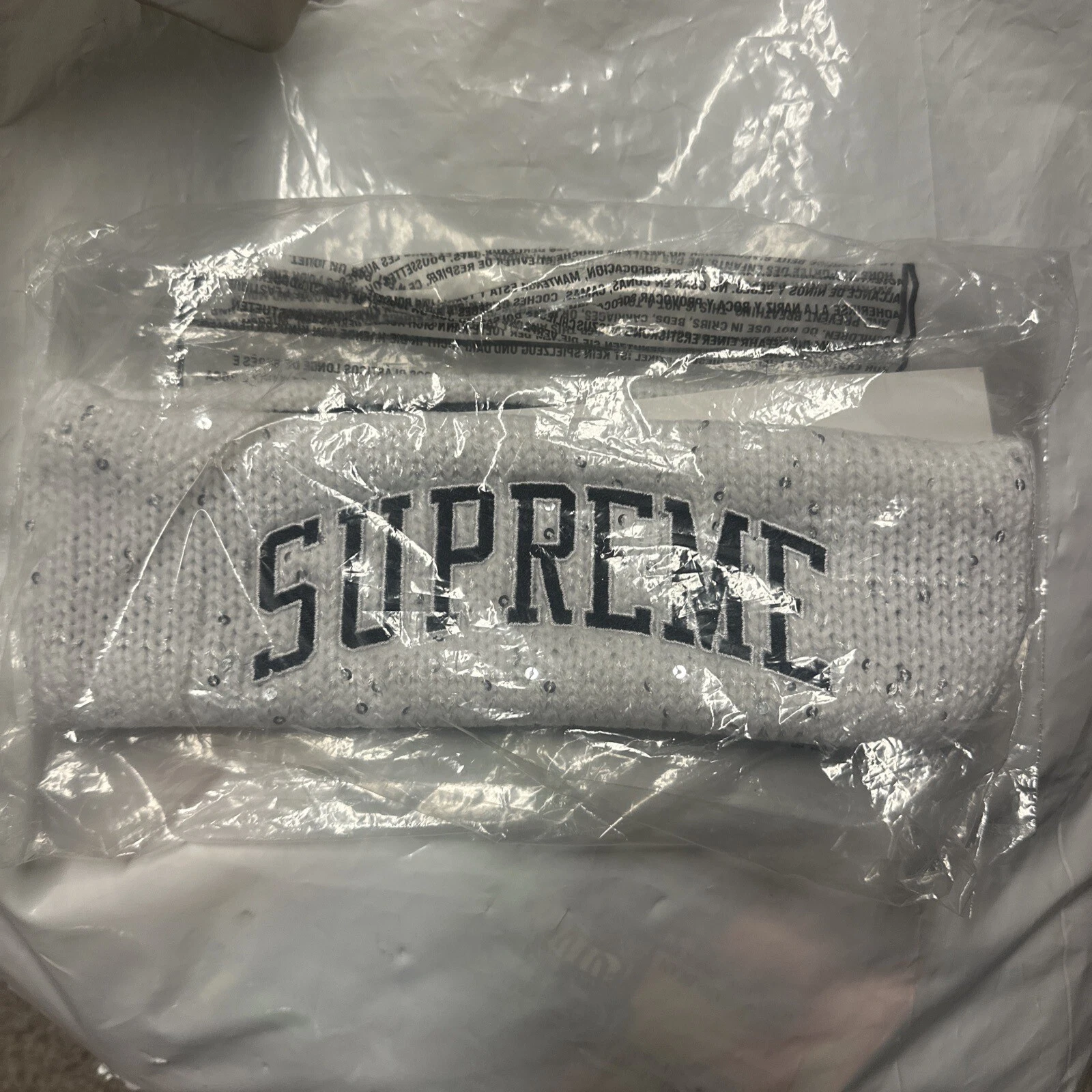 Bandeau Supreme blanc New Era paillettes logo arc taille unique FW18