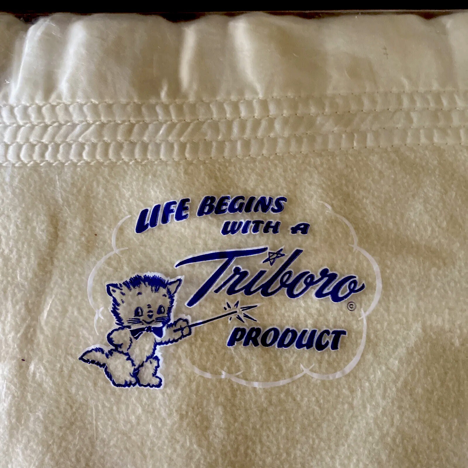 Vintage 50s Baby Crib Blanket Triboro Yellow Original Package Unused 36