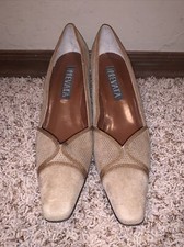 Vintage Prevata Italian Women s Tan Suede 8.5AA High Heels Slip On Pumps EUC 60