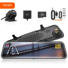 WOLFBOX G840S 12" 4k Dash Cam Car With Free SD Mirror Cameras Front and Rear