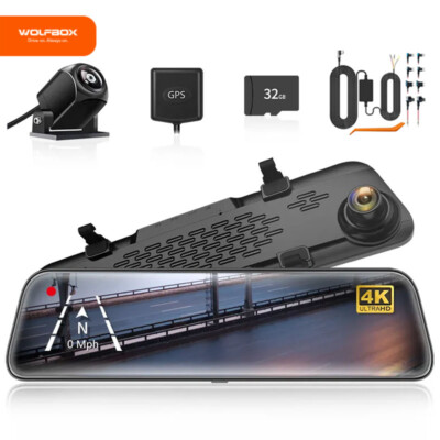 WOLFBOX G840S 12'' 4k Dash Cam Car With Free SD Mirror Cameras Front and Rear