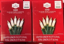  2 NEW Holiday Time Clear 100 Mini Lights With Green Wire 19.5 Ft 200 TOTAL
