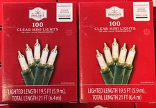(2) NEW Holiday Time Clear 100 Mini Lights With Green Wire 19.5 Ft 200 TOTAL