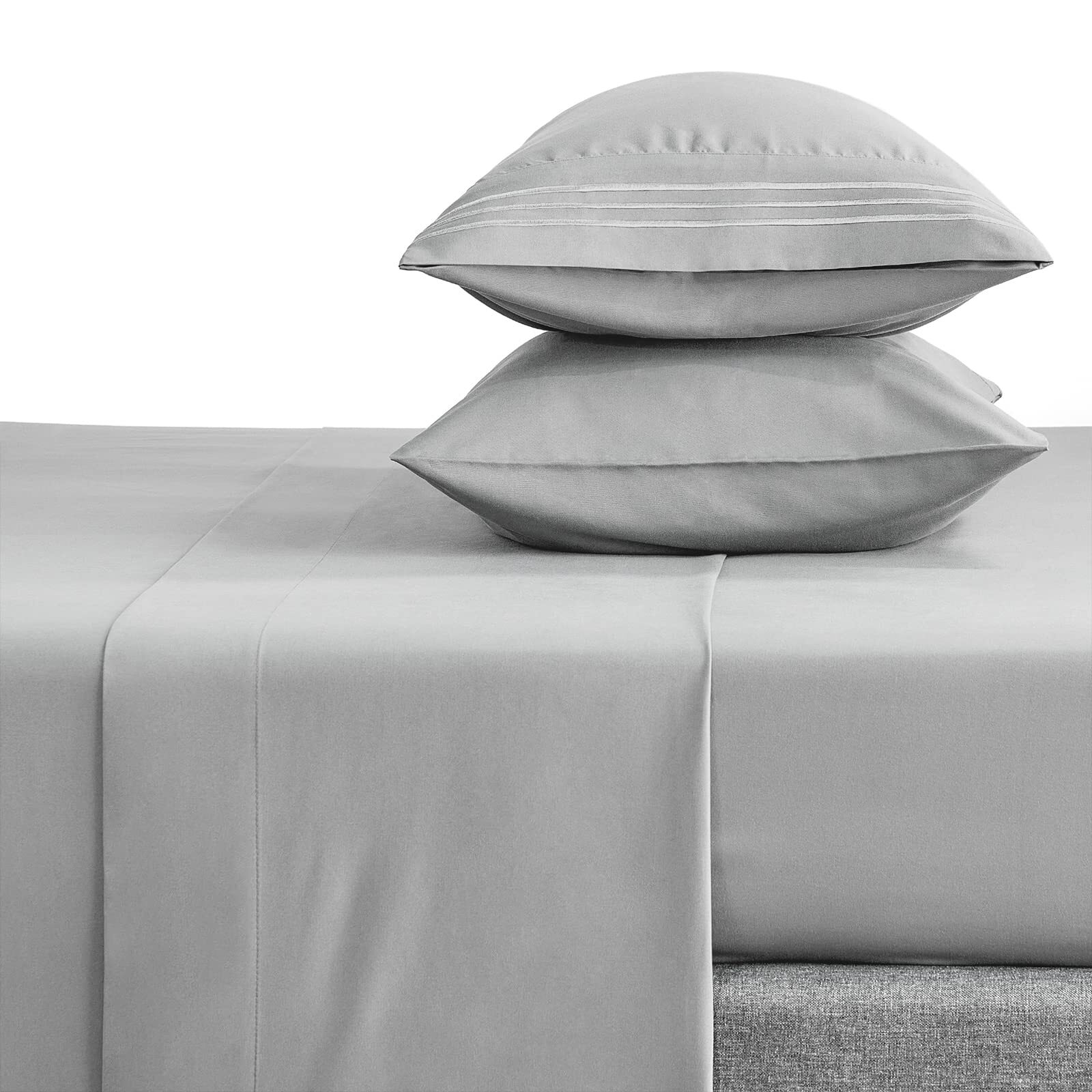 Queen Bed Sheets Set 1800 Series 4-Piece Embroidered Double Brushed Microfibe...-image