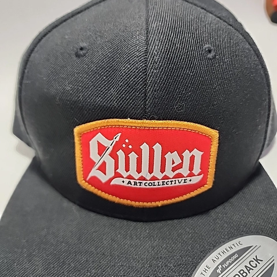 New Sullen Art Collective Hat Snapback Cap Men Red and Vlack Skull With Stickers - Image 2 of 4