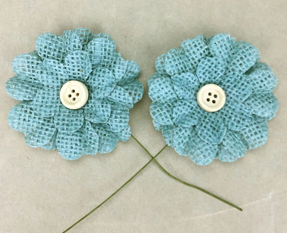 6 Flores de Arpillera con Botón 5cm Álbum de Recortes, Decoración de Pasteles, Floristería AZUL Foto 3 de 4