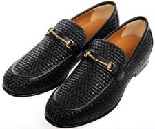 NEW GUCCI MENS BLACK WOVEN LEATHER HORSEBIT LOAFERS DRESS SHOES 7/US 7.5