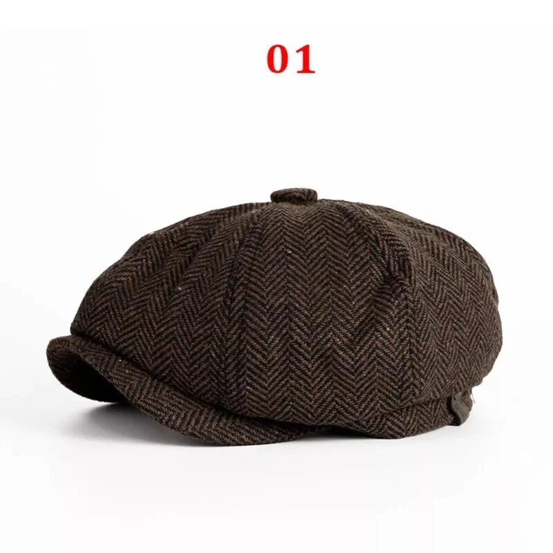 Hot Men's Wool Newsboy Gatsby Cap Driving Flat Cabbie Plaid Tweed Ivy Hat Golf - Image 2 of 4