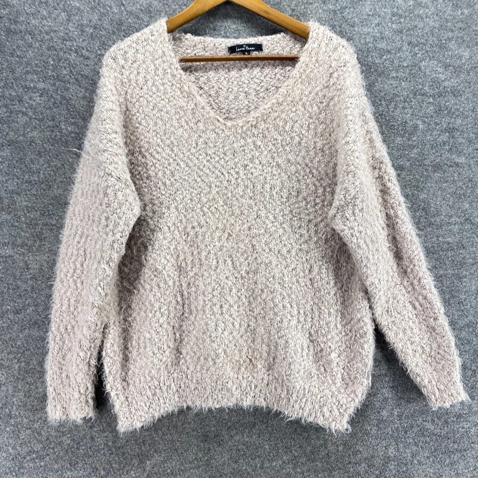 Suéter pulôver feminino Love Tree XL cinza malha gola V manga longa casual sólido - Imagem 4 de 4