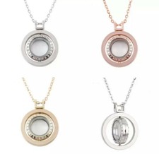 Floating Charm Rotating Locket Necklace Pendants Round Rhinestone Glass Living