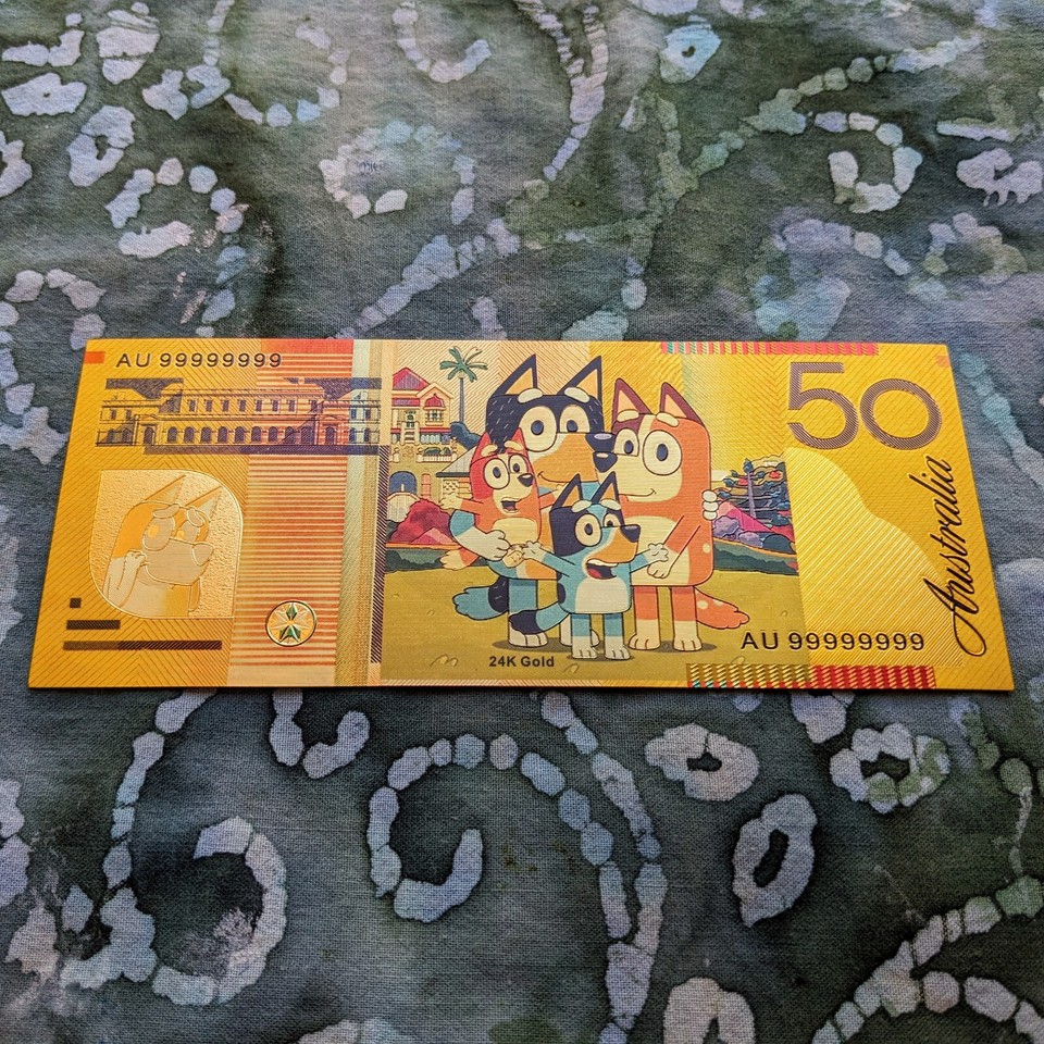 24k Gold Foil Plated Bluey Animation TV Series Collectible Banknote ...