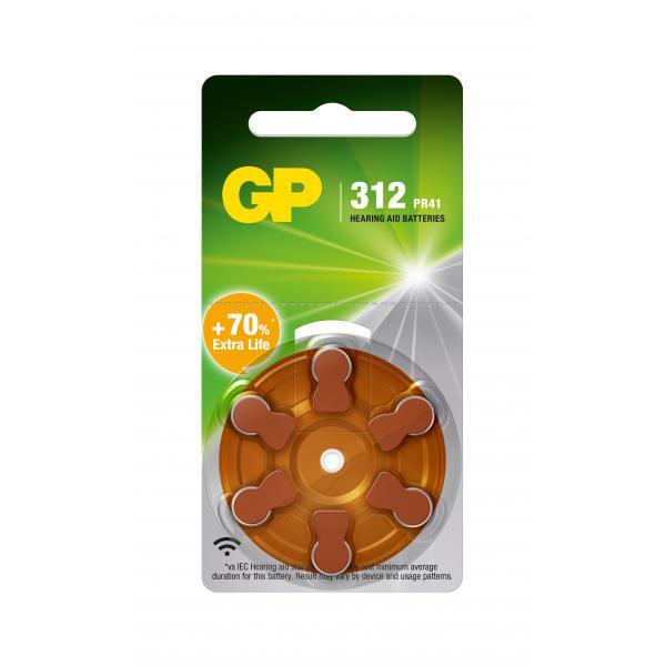 Gp Batteries Batteria a Bottone per Apparecchi Acustici ZA 312/AR41 6pz