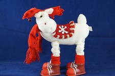Standing Plush Christmas Moose Red and Cream 11" Stuffed Display Resin Feet