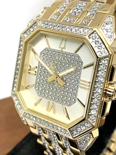 Bulova Men's Watch 98A295 Octava Quartz Crystal Pave Gold Stainless Steel 40mm