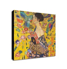 Dame mit F&auml;cher von Gustav Klimt - gerahmter Leinwand Wandbilddruck - versch. Gr&ouml;&szlig;en