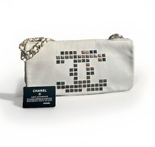 Authentic CHANEL White Mosaic CC Calfskin Leather Maxi Adjustable Crossbody Bag