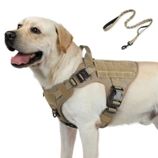 rabbitgoo Tactical Dog Harness No-Pull Adjustable Training Military Vest Brown