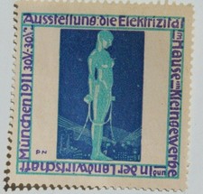 34172 Vignette Publicitaire Exposition L'Électricité Munich 1911 Affiche Timbre