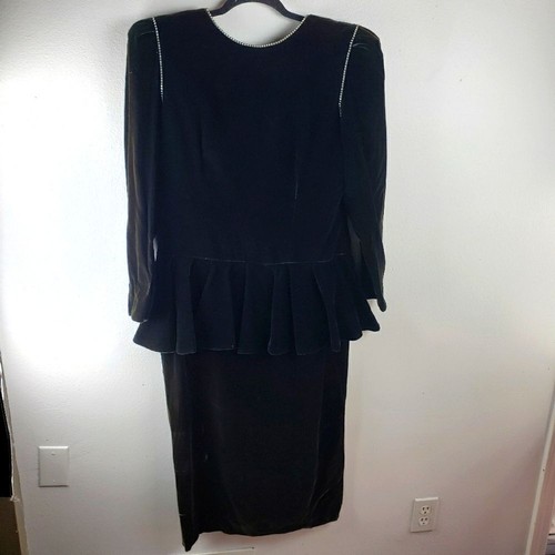 Women's A.J. Bari 1970/80's Vintage Green Velvet Evening Party Cocktail Dress 14