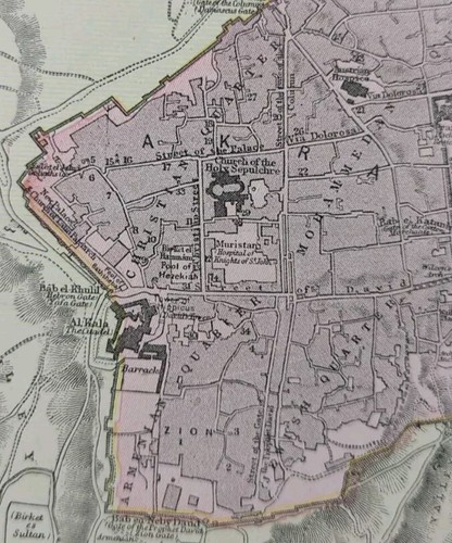 Vintage 1898 JERUSALEM Map 14"x11" Old Antique Original CITY OF DAVID ZION GATE - Picture 8 of 8