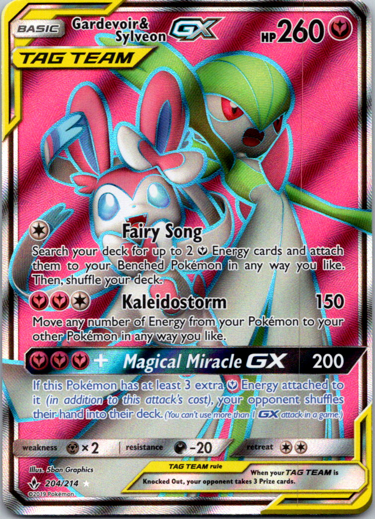 Gardevoir & Sylveon GX (Full Art) 204/214 Unbroken Bonds Holo Pokémon TCG Card