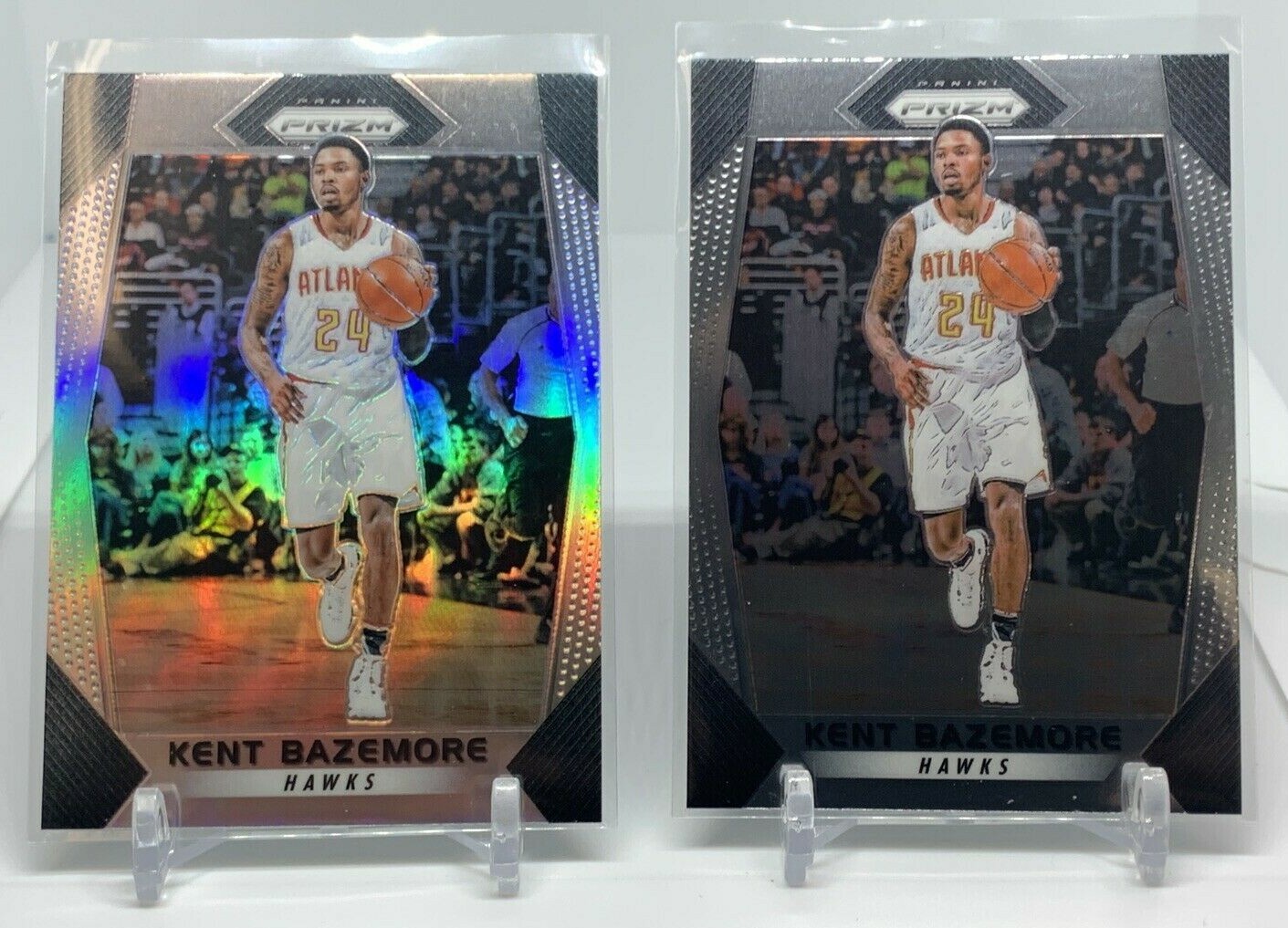 (2) Kent Bazemore 2017-18 Panini Prizm Silver Prizm+ Base #108 Atlanta Hawks