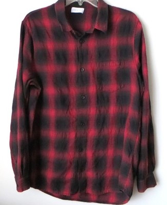 John Elliott Red Black Plaid Flannel Men's LS Shirt Made in Japan SZ 4(XL)