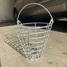 Vintage Heavy Metal Wire Golf Ball Bucket Handle Farmhouse Egg Basket 8” Tall