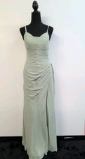 Bridesmaid Chiffon Slit Spaghetti Straps Long Dress Small Sage Green