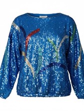 Judith Ann Creations VTG Sequin Silk Jacket Women's L Blue Multicolor Evening