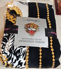 ED HARDY TATTOO OVERSIZED PLUSH TIGER PRINTED THROW BLANKET BLACK 60"X70" NEW