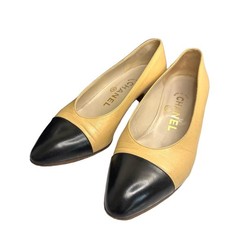 Chanel Bicolor Pumps Leather Beige Black Women's Size EU34.5/US4.5