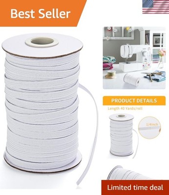 Elastic Band for Sewing, 1/4 Inch 40 Yards White Knit Elastic Bands High Elas...