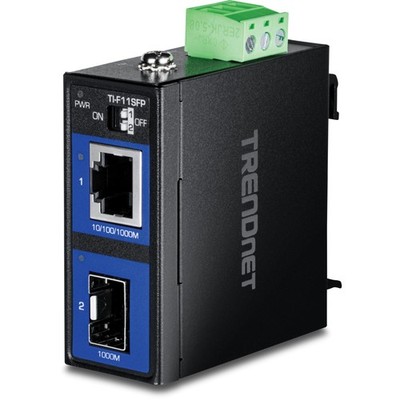 Hardened Industrial 100/1000 Base-T to SFP Media Converter, DIN-Rail and Wall...