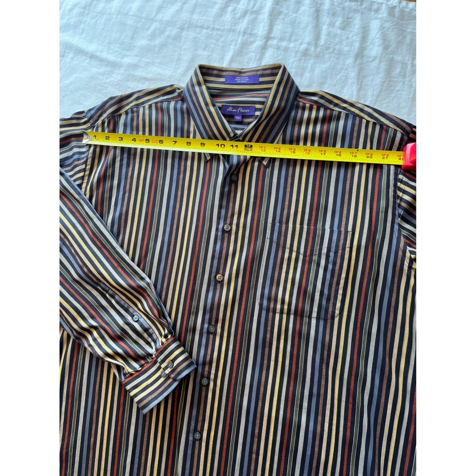 Camisa abotonada manga larga a rayas múltiples para hombre Alan River XXL 100 % algodón Foto 3 de 4