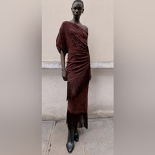 ABITO MIDI ASIMMETRICO CON FRANGE ZARA DEVORÉ taglia XS NUOVO CON ETICHETTE Esaurito sul sito Zara!