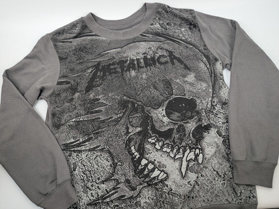 Metallica Crewneck Sweatshirt Mens Sz L Gray Heavy Metal Flaming Skull Pullover