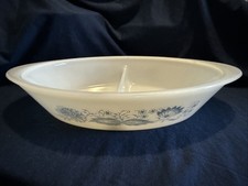 Glasbake Blue Onion, 12x8.5x2โ Oval Divided Casserole Dish Made in USA
