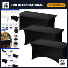 3 Pack 4FT Black Spandex Fitted Tablecloths - Rectangle Stretch Table Covers