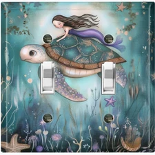 Metal Light Switch Outlet Cover Wall Plate Ocean Mermaid Turtle Swimming OCN123
