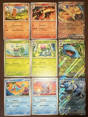 151 Kanto Starter Trio (9) Card Lot - Charizard, Blastoise, Venusaur 151 Kanto Starter Trio (9) Card Lot - Charizard, Blastoise, Venusaur