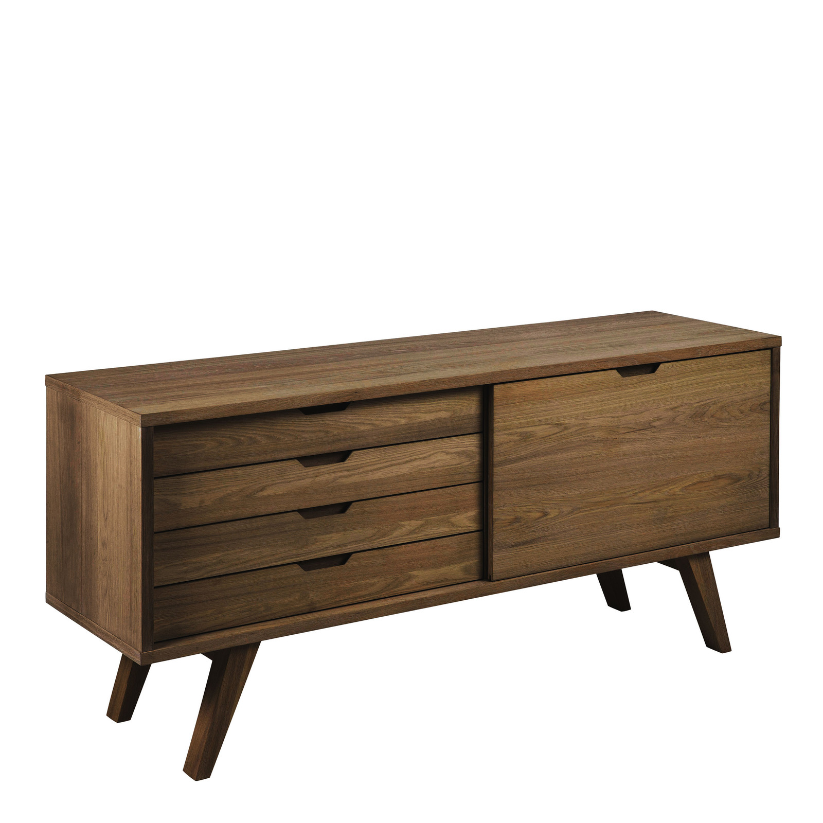 Modern Sideboard with 4 Drawers & Sliding Door - Smoked Oak Storage Unit