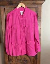 Multiples Women’s L Snap/zip Up Chambray Roll Tab L/S Lightweight Shirt Jacket