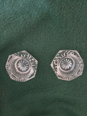 Pair of  Vintage Hexagonal Crystal Open Salt Cellar Dishes