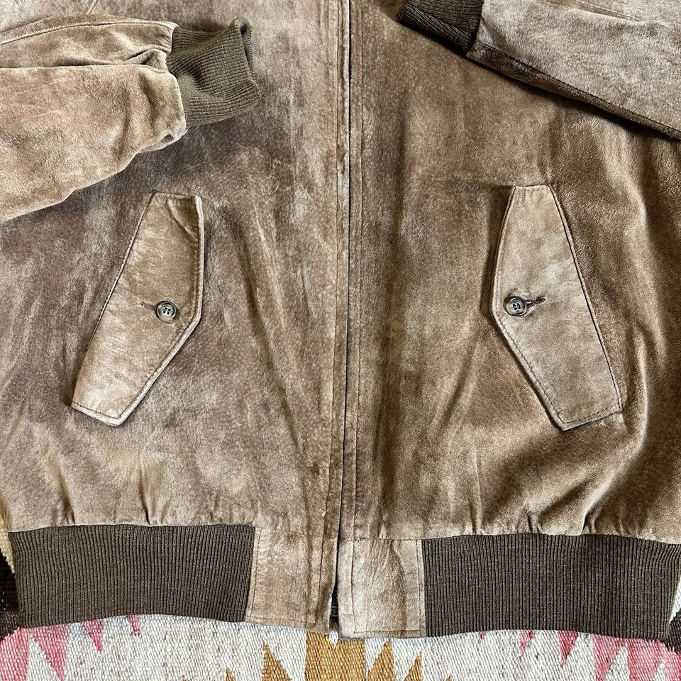 Винтажная замшевая кожаная куртка-бомбер LL Bean в военном стиле сделано в США размер 42 — коричневая - Изображение 4 из 4