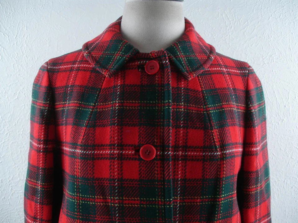 Abrigo largo de tartán a cuadros rojo verde Pendleton de colección años 50 para mujer talla 14 EE. UU. Portland Foto 3 de 4