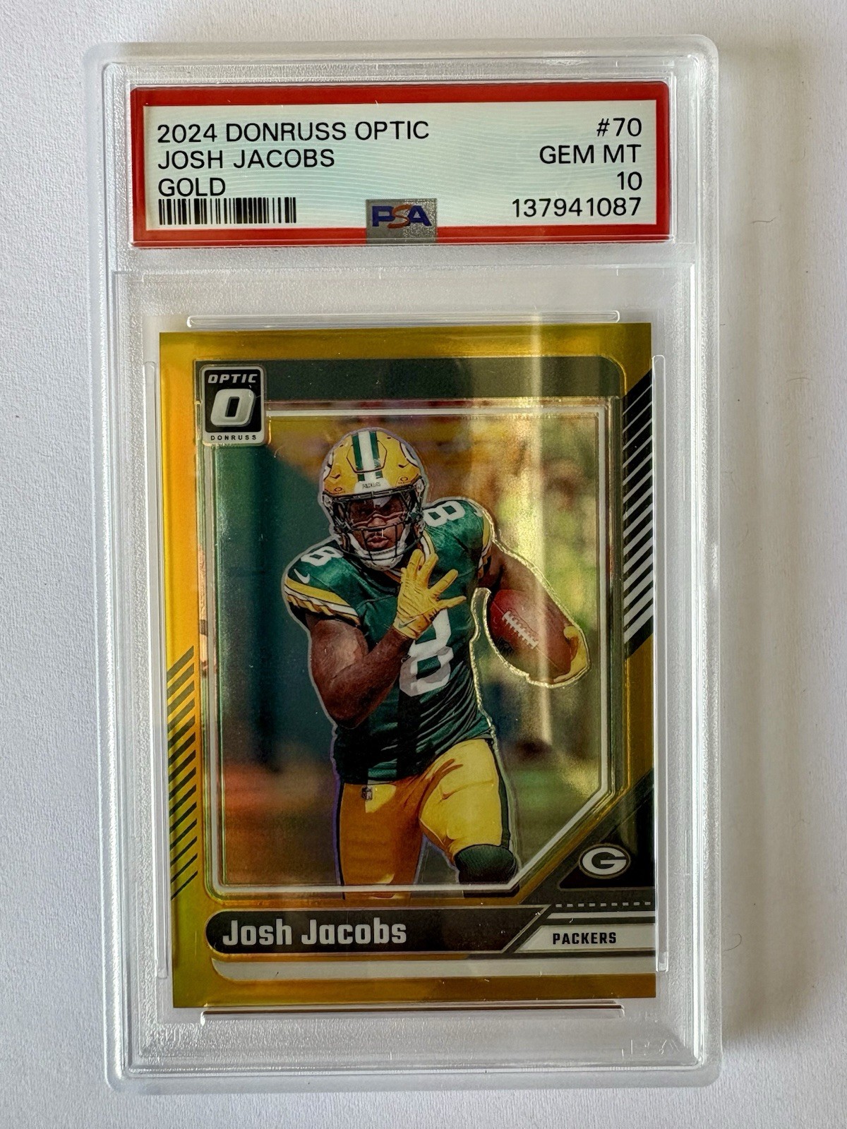 2024 Donruss Optic Josh Jacobs PSA 10 GEM MINT Gold Prizm SSP #09/10 Card #70