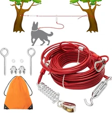 Dog Tie Out Cable - 100 ft Long with 10 Run 100 ft, Red 