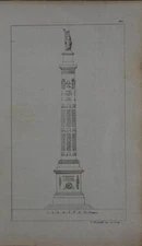 Antique Art Engraving French War Memorial Column 1820's Original France
