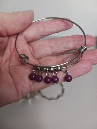 Lotto di 3 bracciale, bracciale, bracciale, perle viola impilabili boho fata - Foto 8 di 10